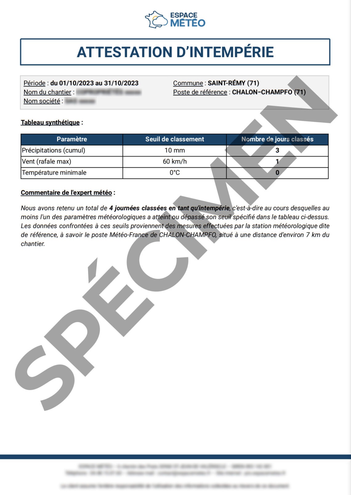 Obtenir une attestation intempérie de chantier avec relevés